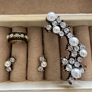 5 Piece Rhinestone and Pearl Earring, Cuff, and Crawler Matching Set